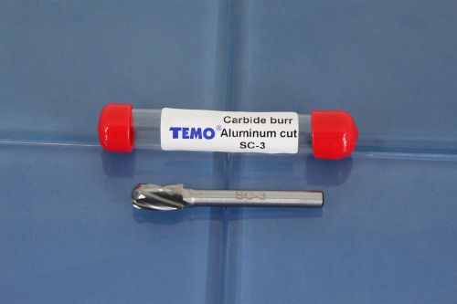 TEMO SC-3 NF Aluminum Cut 3&#034; L Carbide Burr FILE 1/4&#034; SHK 3/8 HEAD Cylinder B...