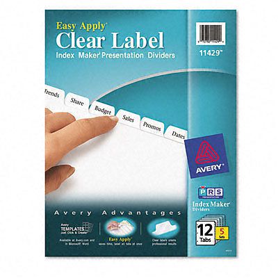 Avery Dennison Ave-11429 Index Maker Clear Label Dividers W/ Tabs - 12 (sets 5)