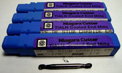 5pc 1/8&#034; 2fl Double-End Stub Length Carbide Ball End Mill TiALN Coated