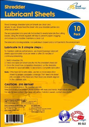 Royal Sovereign RS-SLS Shredder Lubricant Sheets, 10-Pack NEW !!!!