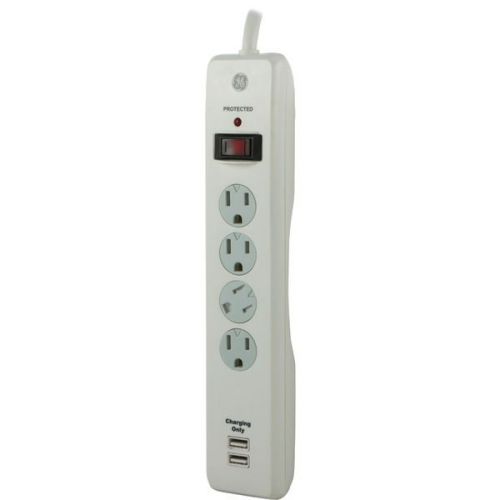 GE 14090 Surge Protector 2 USB Ports/4 Outlets White 3&#039; Cord