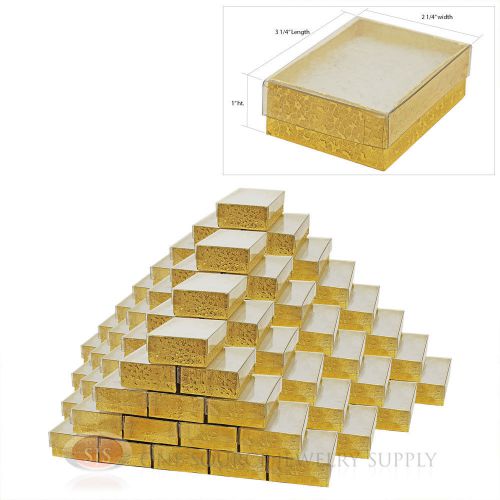 100 gold view top cotton filled jewelry gift boxes  3 1/4&#034; x 2 1/4&#034; for sale