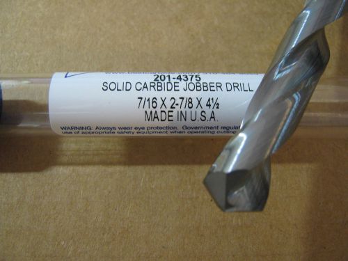 7/16&#034; (.4375) jobber (std) carbide 25 deg helix 118 deg split pt drill &#034;new&#034; for sale