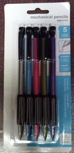 MECHANICAL PENCILS, 5 PACK, *INCLUDES 3 0.7mm  LEADS IN EACH PENCIL,