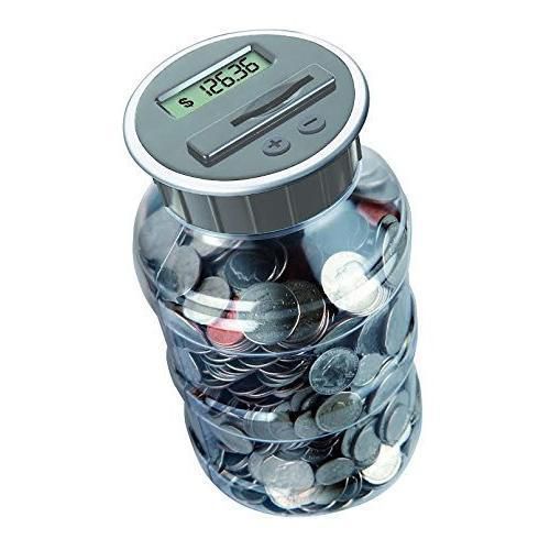 Digital Coin Bank Savings Jar by DE - Automatic Coin Counter Totals all U.S. New