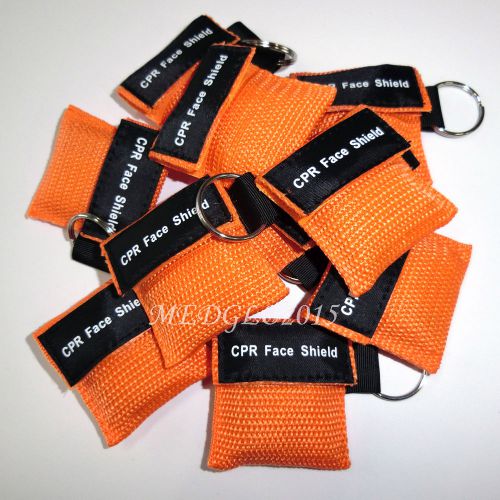 10 pcs cpr mask with keychain cpr face shield aed orange for sale