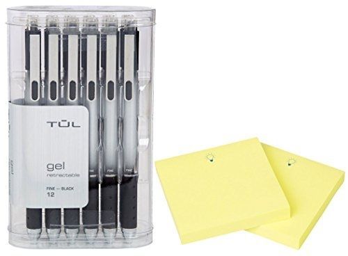 TUL, 3M TUL Retractable Gel Pens 0.5mm Fine Point, Black 12/pk + &#034;IdeaPad&#034;