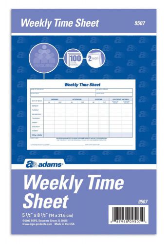 Adams Weekly Time Sheet 1-Part 5.5 x 8.5 Inches Blue/White 100 Sheets Per Pad...