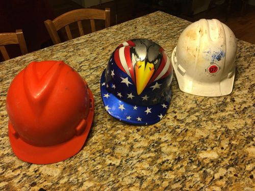 3 HARD HATS, American Eagle, Orange, White, DURABLE HATS!!!