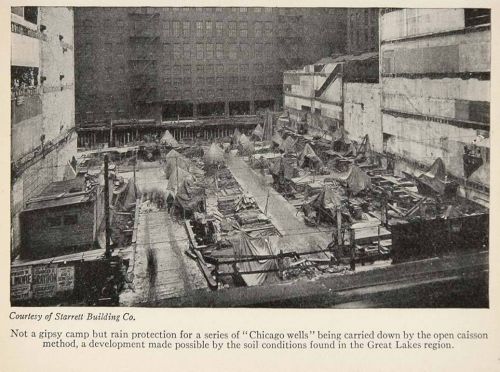 1928 Print Chicago Wells Caisson Method Construction - ORIGINAL HISTORIC SKY