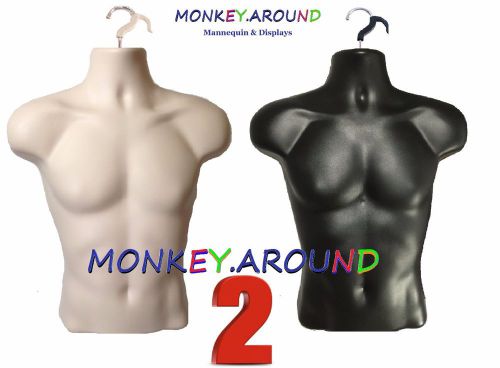 NEW +2 Male Mannequin Black Flesh Torso Form + 2 Hooks - Display Men Shirt Pants