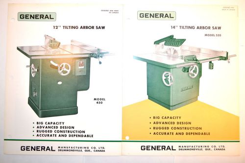 2pc general canada 12&#034; &amp; 14&#034; tilting arbor table saw advertisements #rr638 for sale