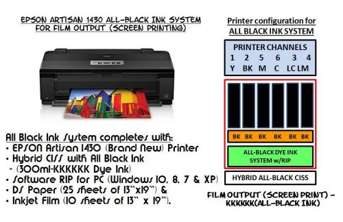 Epson 1430 all black ink system w/rip for film output(screen printing) for sale
