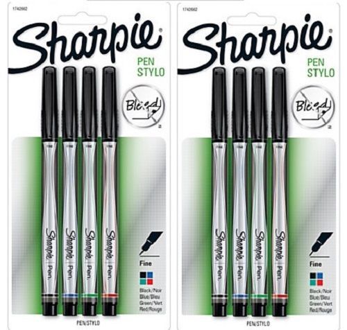 8 - SHARPIE Permanent Ink Pens - ASSORTED INK FINE - Acid Free - New  - No Bleed