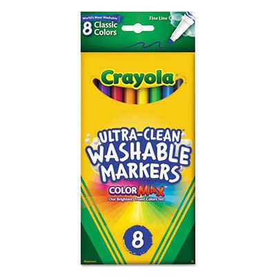 Washable Markers, Fine Point, Classic Colors, 8/Pack, Sold as 1 Set