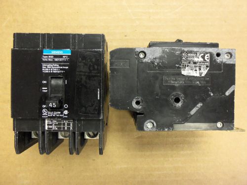 Siemens bqd 3 pole 45 amp 480y/277v bqd345 circuit breaker for sale