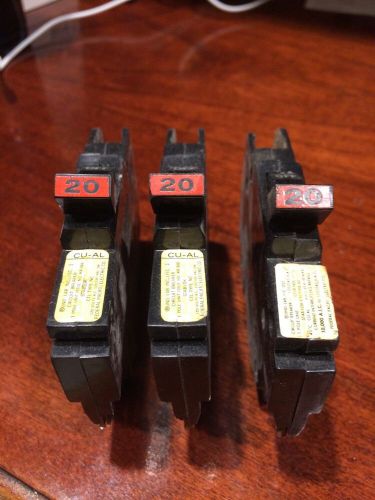 3 STAB-LOK 20 Amp Single Pole Breakers Federal Pacific