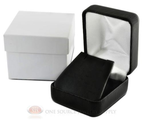 Black Leather Metal Earring Jewelry Gift Box 1 7/8&#034;W x 2 1/8&#034;D x 1 1/2&#034;H