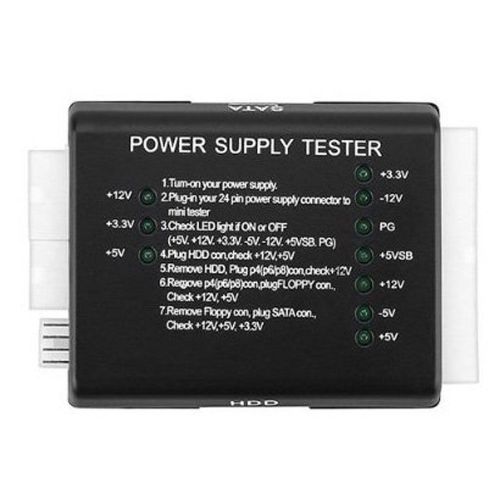 Black 20 / 24 pin power supply tester for atx sata hdd for sale