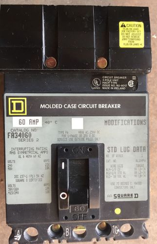 Square d fa-34060 molded case circuit breaker 480v 60a for sale
