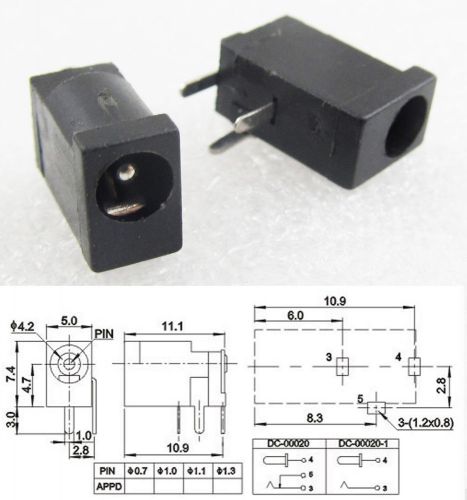 50pcs Mini DC Power Supply Female Socket 3.5x1.3mm Black Plastic PCB Mount 3pin