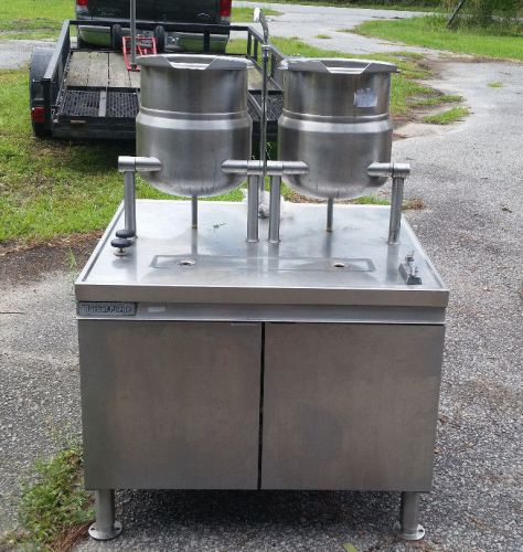 Market forge mt6t6 two 6gal ss tilting kettle cabinet base steam jacket twin for sale