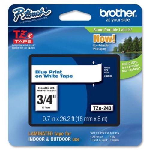 Brothr tze standard adhesive laminated labeling tape, 3/4w, blue on white tape for sale