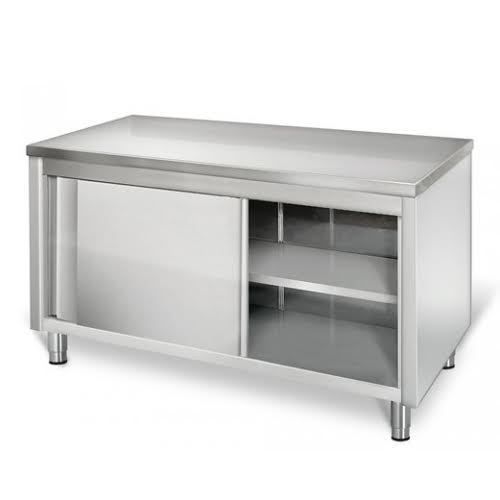 EQ Commercial Stainless Steel Work Prep Table with Cabinet &amp; Backsplash 55 x 33h