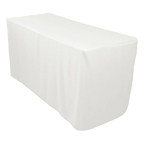 6&#039; Fitted Polyester WHITE Tablecloth Table Cover for Wedding Banquet Event