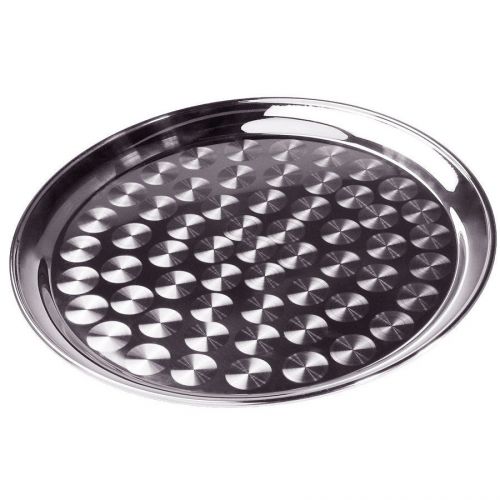 14&#034; Stainless Steel Serving / Display Tray with Swirl Pattern - Narrow Rim