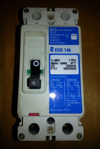 Cutler hammer ehd2015l westinghouse  industrial circuit breaker 2 pole 15 amp for sale