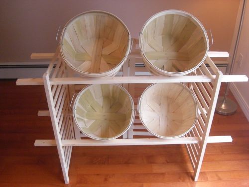 Folding Wood Display with 4 Half Bushel Baskets Natural Wood