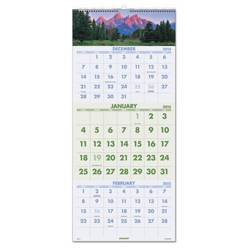 Recycled Scenic 3-Month Wall Calendar, 12 1/4 x 27, 2014-2016