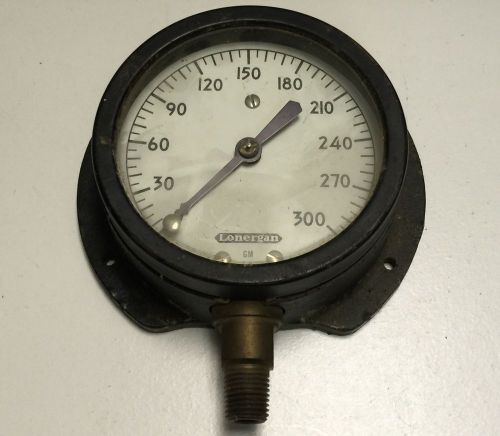 Antique 3 1/2&#034; LONERGAN 300 PSI PRESSURE STEAM Gauge STEAMPUNK