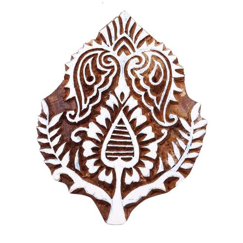 Decorative wooden handcarved printing block stamp textile leaf wood art pb3006a for sale