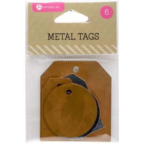 Metal tags 6/pkg-1.5 inch round; 1.75 inch &amp; 2.25 inch rectangle 729632166389 for sale