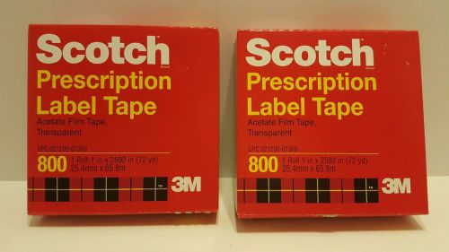 NEW Lot of 2 3M Scotch Prescription Acetate Label Tape 800 1&#034; X 72 Yard