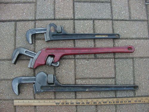 Old Used Tools,3 Ridgid Heavy Duty Pipe Wrenches,18&#034; &amp; 24&#034;,&amp; E24 Angled Jaw,Exc.