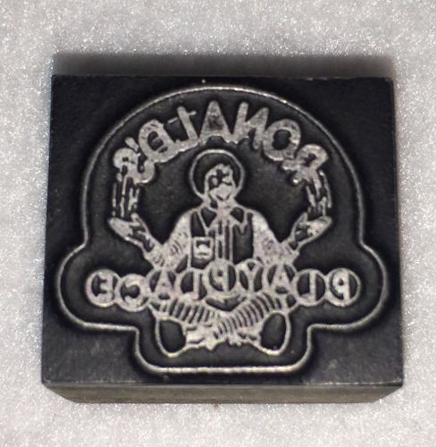 ~Vintage Letterpress Printers Block &#034;Ronald&#039;s Playplace&#034; Zinc Metal on Wood