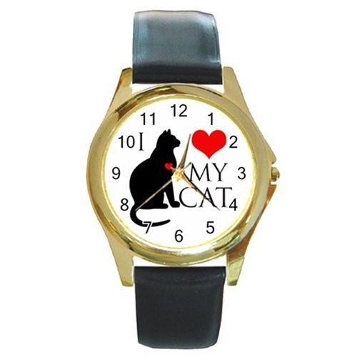 I Love Cats (design 4) Round Gold Metal Watch