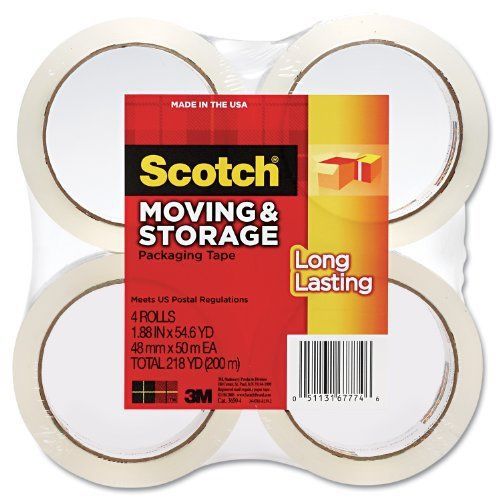 Scotch Long Lasting Storage Packaging Tape, 1.88 Inches x 54.6 Yards, 4 Rolls