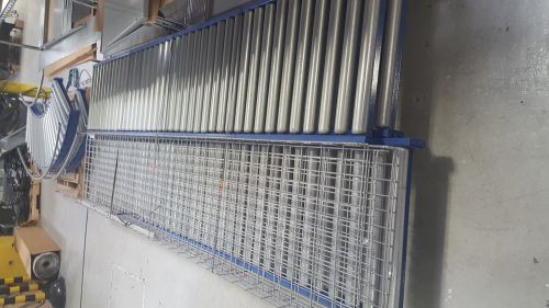 Conveyor gravity rollers. 3 straight 18ft, 2 curve, + wire cages for sale