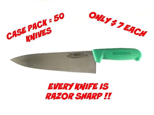 50 green chef knives 8” blade - green handle cook’s knives razor sharp bulk new! for sale