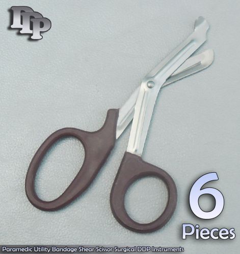 6Pcs Paramedic Utility Bandage Shear Scissor7.25&#034;Maroon Handle DDP Instruments