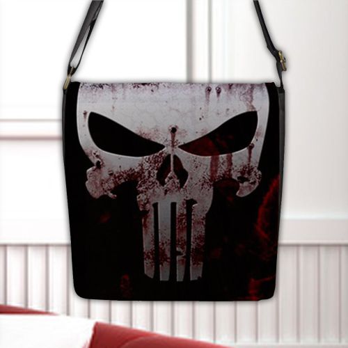 Punisher Force Reconnaissance Code Red Flap Closure Nylon Messenger Bag