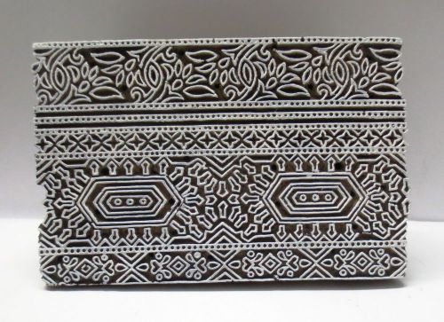 VINTAGE WOODEN CARVED TEXTILE FABRIC PRINT BLOCK STAMP FINE DETAILED CARVING 03