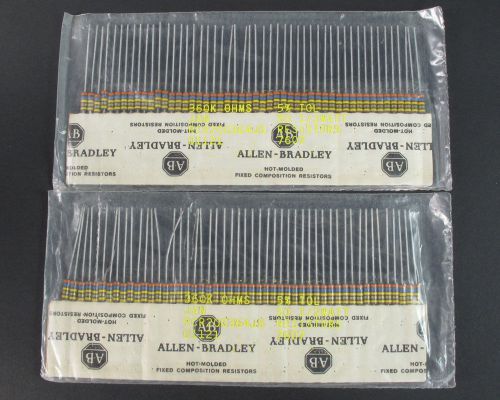 (100) allen-bradley rcr20g364js carbon comp resistors 360k ohms 1/2 watt 5% tol for sale