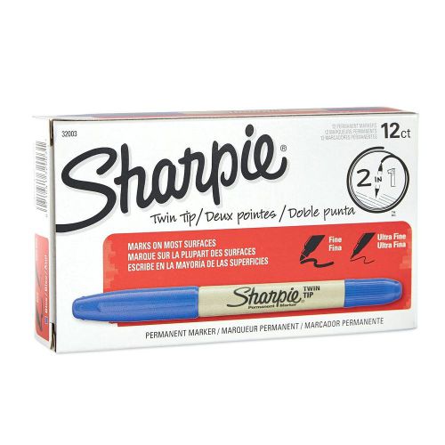 Marker sharpie twin tip fine point and ultra fine point blue, 12 pack