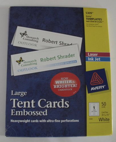 Avery Large Embossed White Tent Cards 3-1/2&#034; x 11&#034; Used Box of 43 #5309