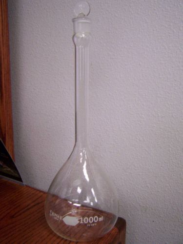 Kimax volumetric flask borosilicate glass 1000ml tc 20c appears unused for sale